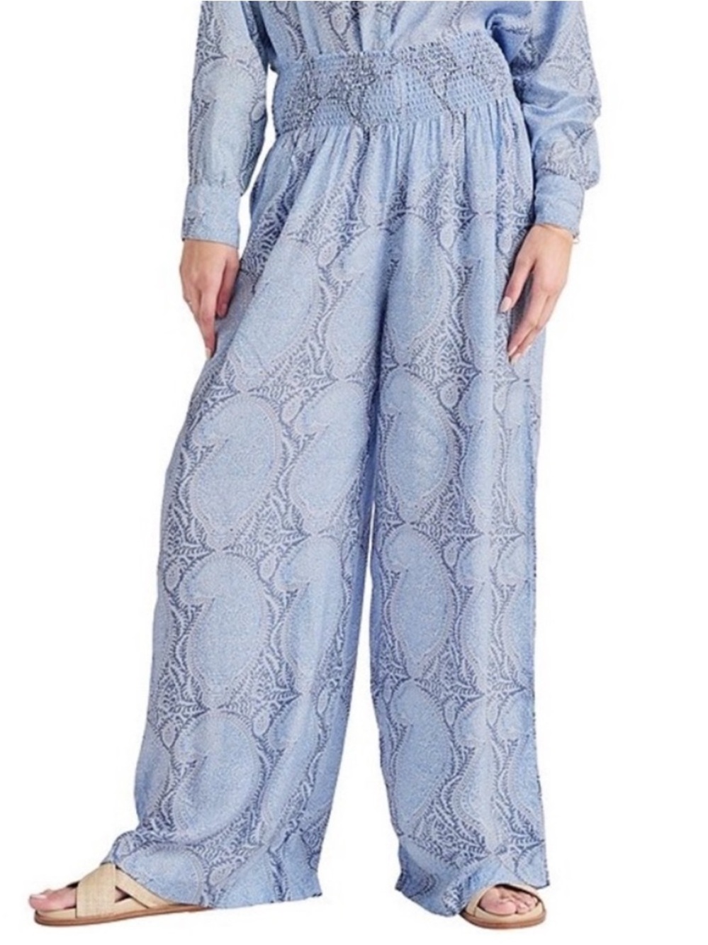 Splendid Large Pants Mackenzie Smocked Waist Wide Leg high rise paisley NWT